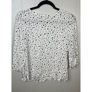 Beachlunchlounge Star Print Womens Top XS Viscose White & Navy